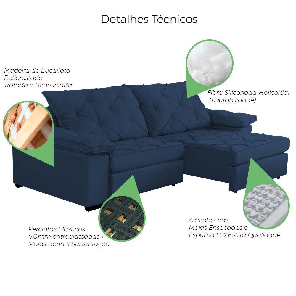 Sofá Retrátil E Reclinável 2,70m Clara | Conforto Premium E Design Elegante | Lansof Brasil Cores Azul Marinho - 5
