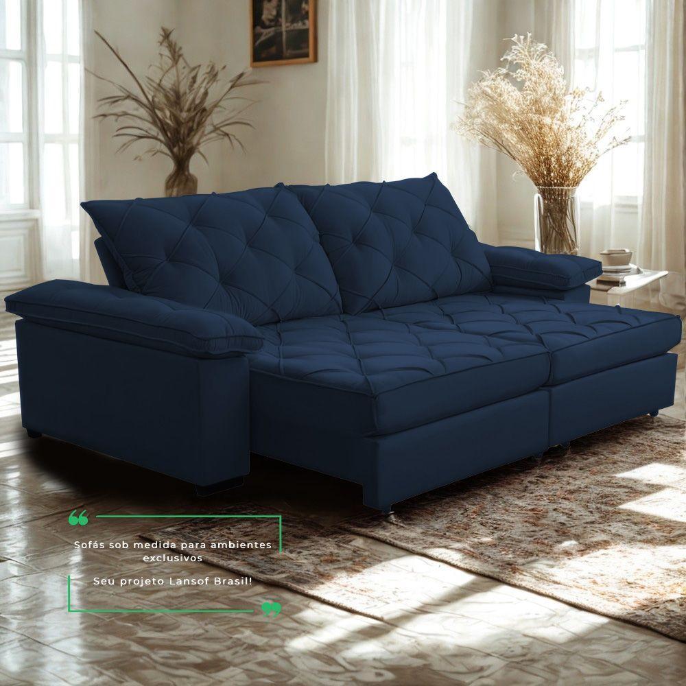 Sofá Retrátil E Reclinável 2,70m Clara | Conforto Premium E Design Elegante | Lansof Brasil Cores Azul Marinho - 6