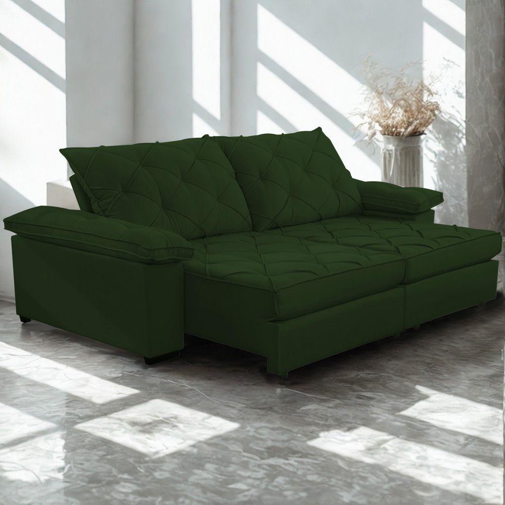 Sofá Retrátil E Reclinável 2,70m Clara | Conforto Premium E Design Elegante | Lansof Brasil Cores Verde - 1