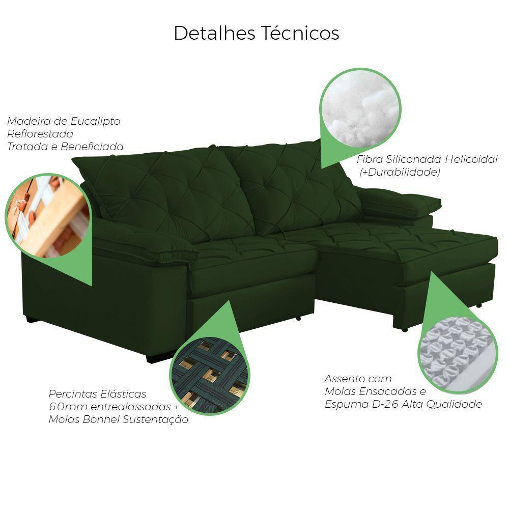 Sofá Retrátil E Reclinável 2,70m Clara | Conforto Premium E Design Elegante | Lansof Brasil Cores Verde - 6