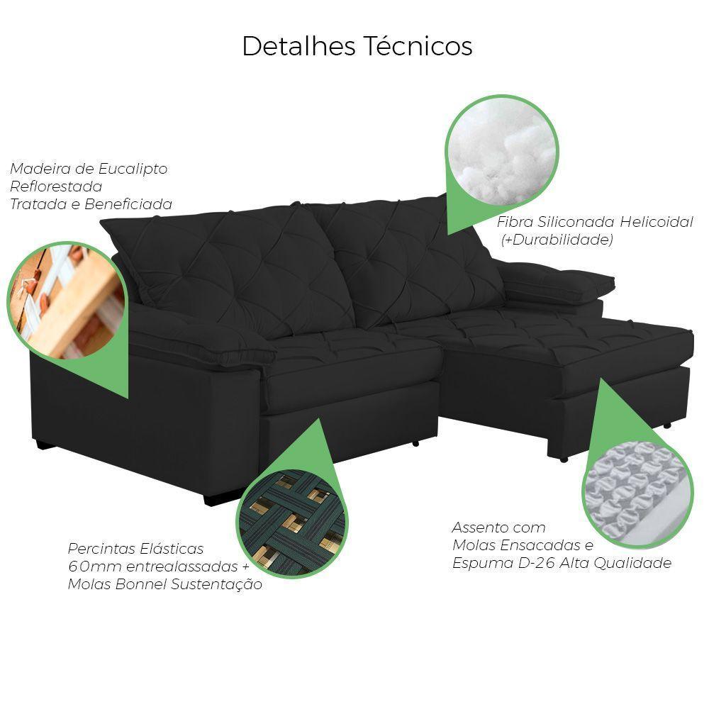 Sofá Retrátil E Reclinável 2,70m Clara | Conforto Premium E Design Elegante | Lansof Brasil Cores Preto - 6