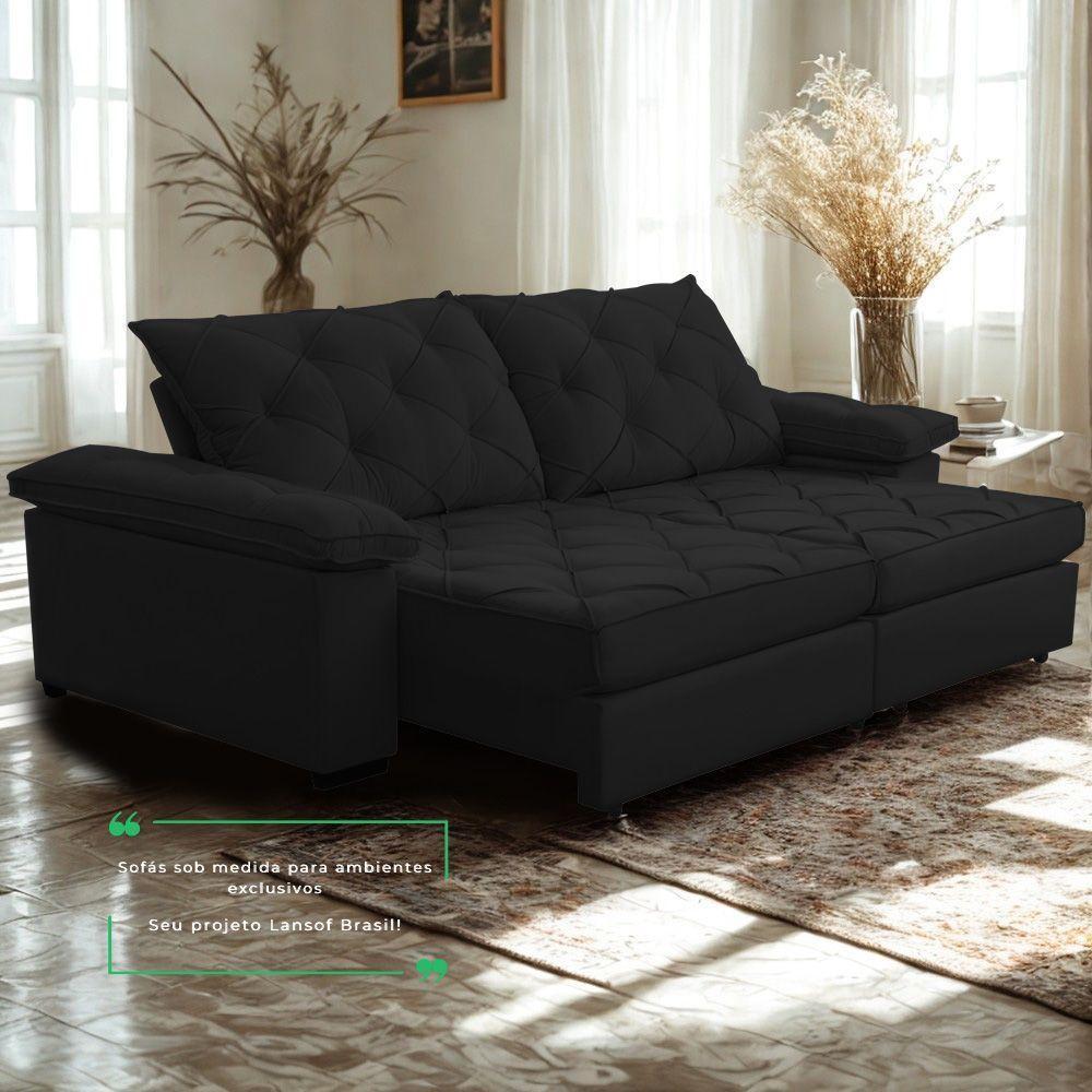 Sofá Retrátil E Reclinável 2,70m Clara | Conforto Premium E Design Elegante | Lansof Brasil Cores Preto - 7