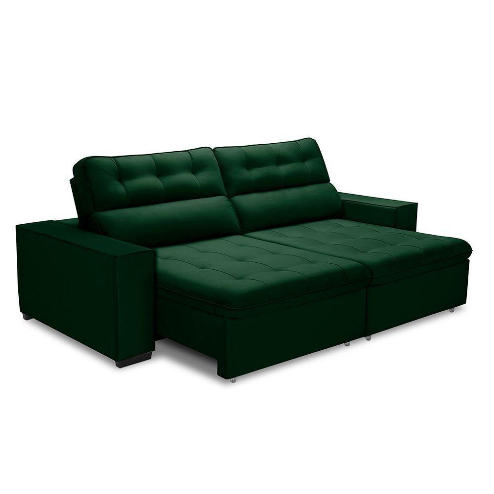 Sofa Retratil Reclinavel 2 Lugares 2,50 Vitória Veludo Verde Lansofbr - 4