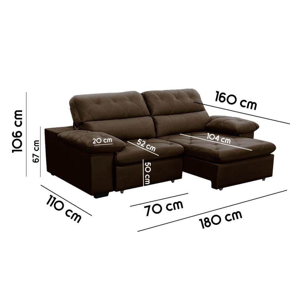 Sofa Retratil Reclinavel 2 Lugares 1,80m Crystal Veludo Marrom Lansofbr - 6