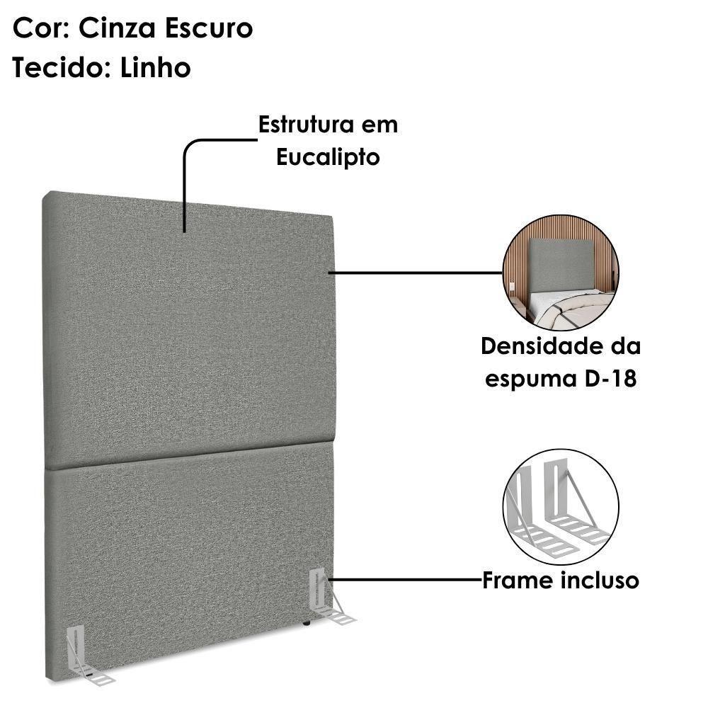 Cabeceira Solteiro 90 Cm Com Frame Luna Linho Cinza Escuro Artte Cinza Escuro - 4