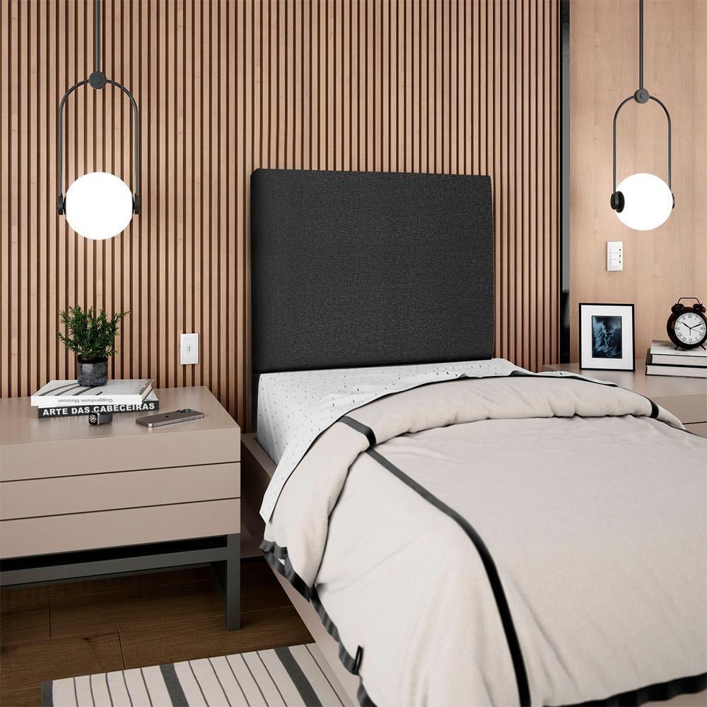 Cabeceira Solteiro 90 Cm Com Frame Luna Linho Preto Artte Preto - 8