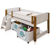 Cama Juvenil Branco Com Mel Com Baú Adesivado Azul - 4