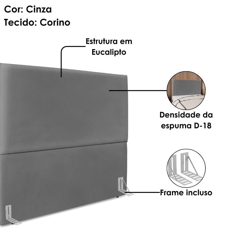 Cabeceira Casal 140 Cm Com Frame Luna Corino Cinza Artte Cinza - 4