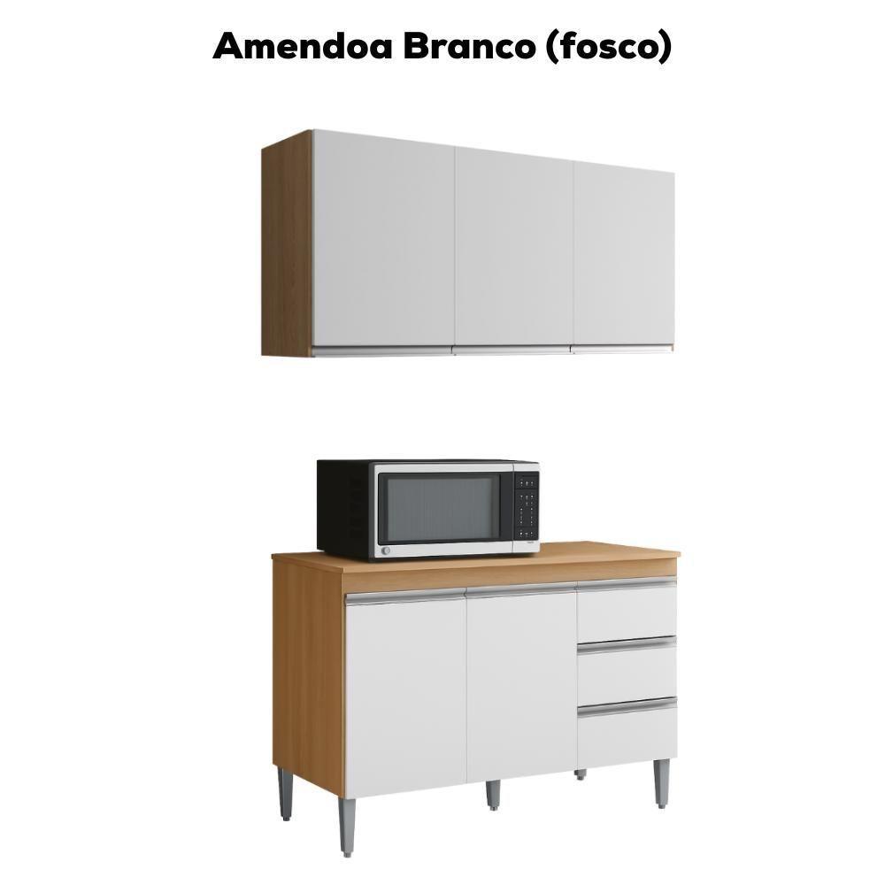 Armario Aereo E Balcao Com Tampo 120 Cm Andreia Amendoa Branco Reajl Moveis Amendoa Branco - 4