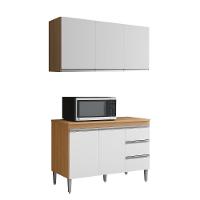 Armario Aereo E Balcao Com Tampo 120 Cm Andreia Amendoa Branco Reajl Moveis Amendoa Branco - 1