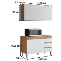 Armario Aereo E Balcao Com Tampo 120 Cm Andreia Amendoa Branco Reajl Moveis Amendoa Branco - 3