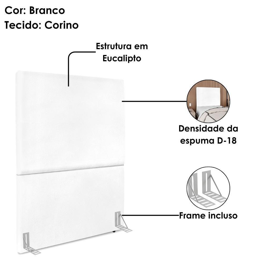 Cabeceira Solteiro 90 Cm Com Frame Luna Corino Branco Artte Branco - 4