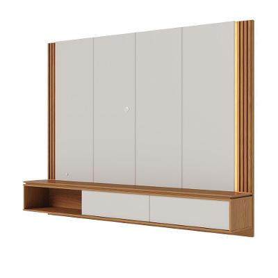 Painel Tv 75 Pol 180cm Bancada Suspensa Ripado Led Duda C04 - D'rossi Cor Off White Matte E Freijó