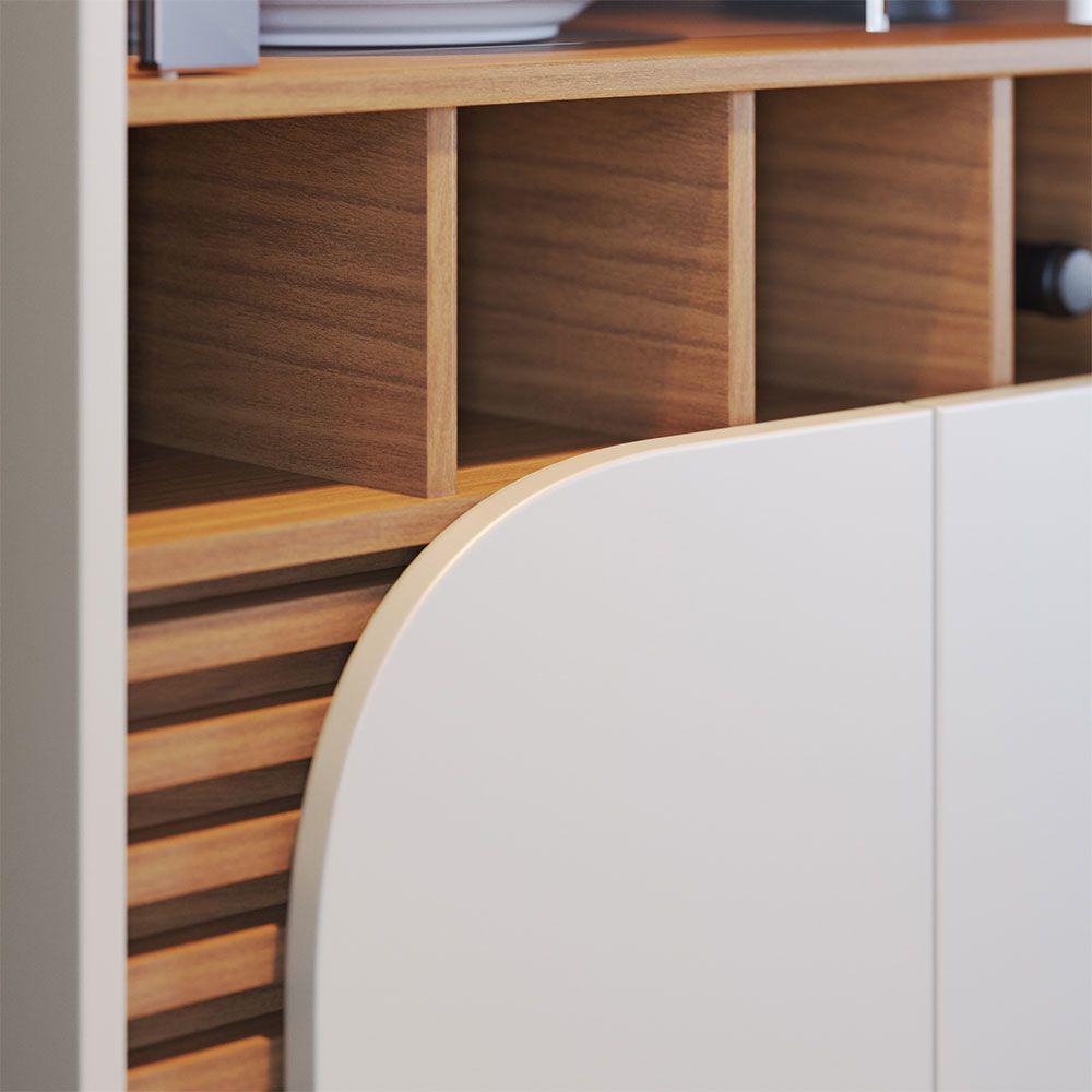 Cristaleira 2 Portas De Vidro E Adega Ewa Cozinha C04 - D'rossi Cor Off White Matte E Freijó - 4