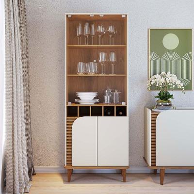 Cristaleira 2 Portas De Vidro E Adega Ewa Cozinha C04 - D'rossi Cor Off White Matte E Freijó