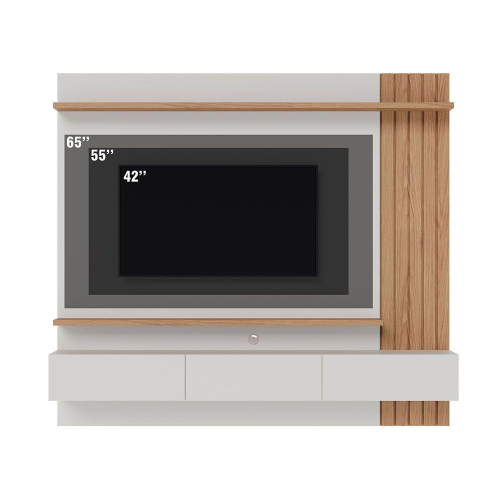 Painel Tv 70 Pol 180cm Bancada Suspensa Ripado Luca C04 - D'rossi Cor Off White Matte E Freijó - 4