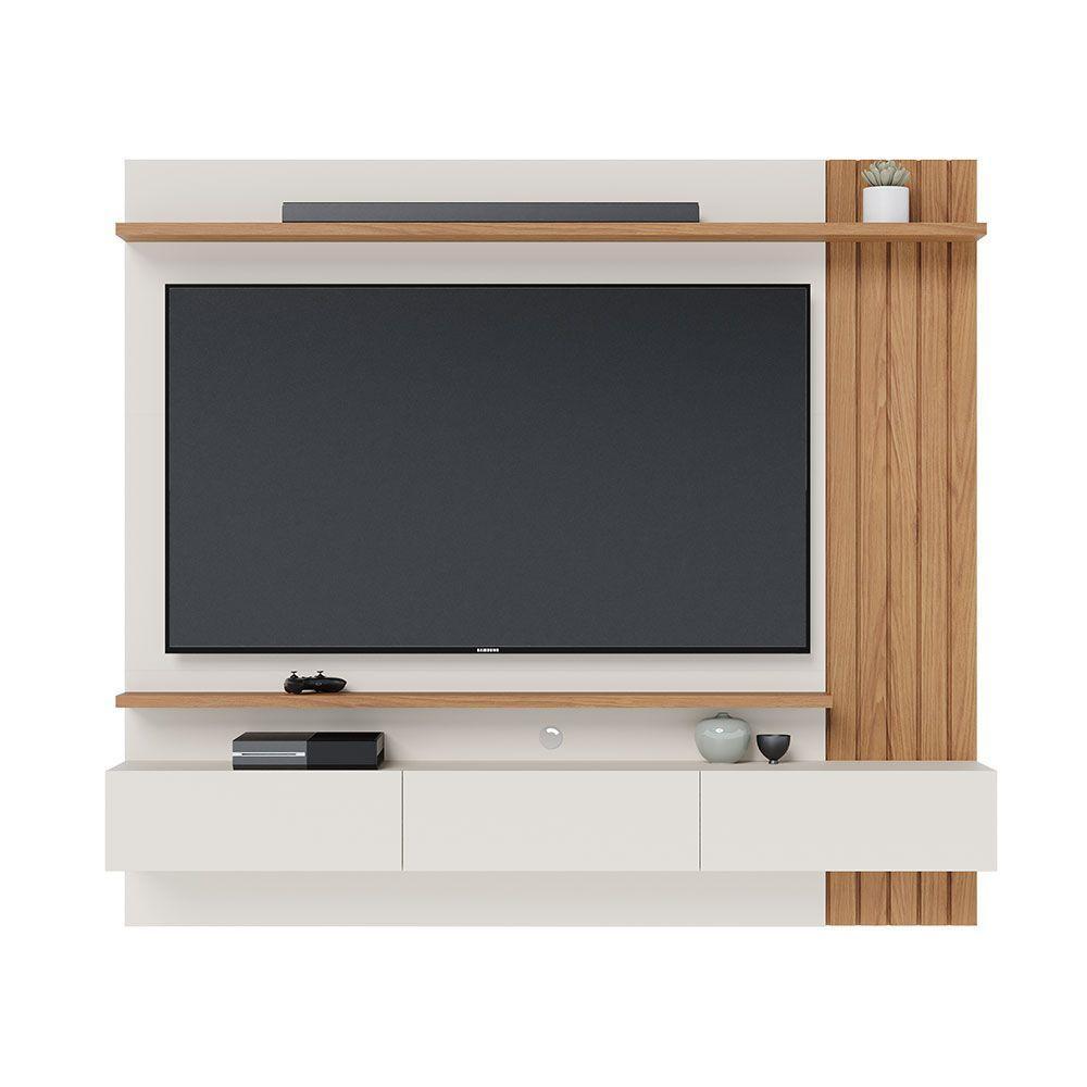 Painel Tv 70 Pol 180cm Bancada Suspensa Ripado Luca C04 - D'rossi Cor Off White Matte E Freijó - 5