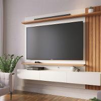 Painel Tv 70 Pol 180cm Bancada Suspensa Ripado Luca C04 - D'rossi Cor Off White Matte E Freijó - 2