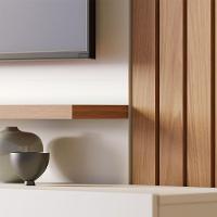 Painel Tv 70 Pol 180cm Bancada Suspensa Ripado Luca C04 - D'rossi Cor Off White Matte E Freijó - 8