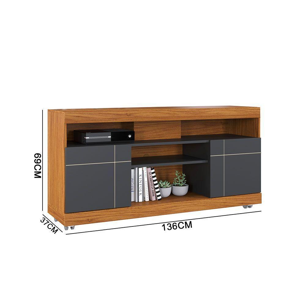 Rack Para Sala Bancada De Tv 47 Pol 136cm Ariele C04 - D'rossi Cor Noce Milano E Preto Fosco - 3