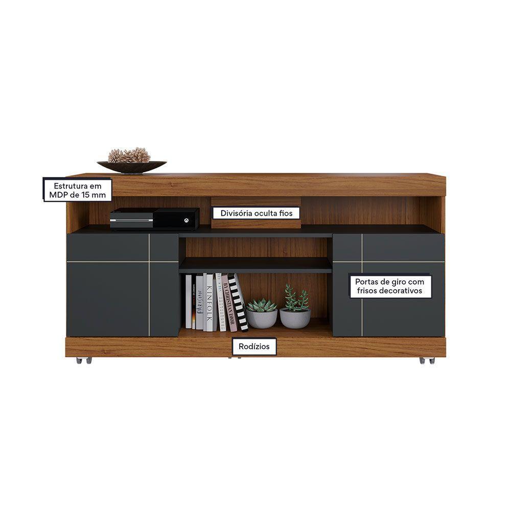 Rack Para Sala Bancada De Tv 47 Pol 136cm Ariele C04 - D'rossi Cor Noce Milano E Preto Fosco - 5