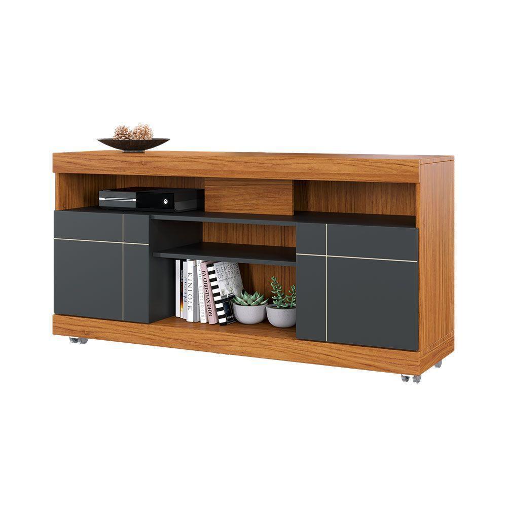 Rack Para Sala Bancada De Tv 47 Pol 136cm Ariele C04 - D'rossi Cor Noce Milano E Preto Fosco - 6