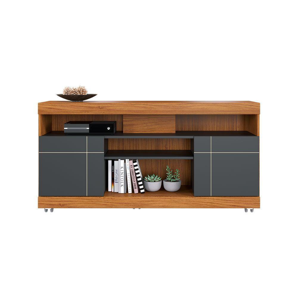 Rack Para Sala Bancada De Tv 47 Pol 136cm Ariele C04 - D'rossi Cor Noce Milano E Preto Fosco - 7