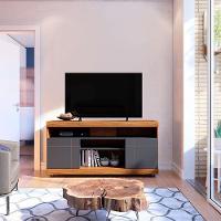 Rack Para Sala Bancada De Tv 47 Pol 136cm Ariele C04 - D'rossi Cor Noce Milano E Preto Fosco - 2