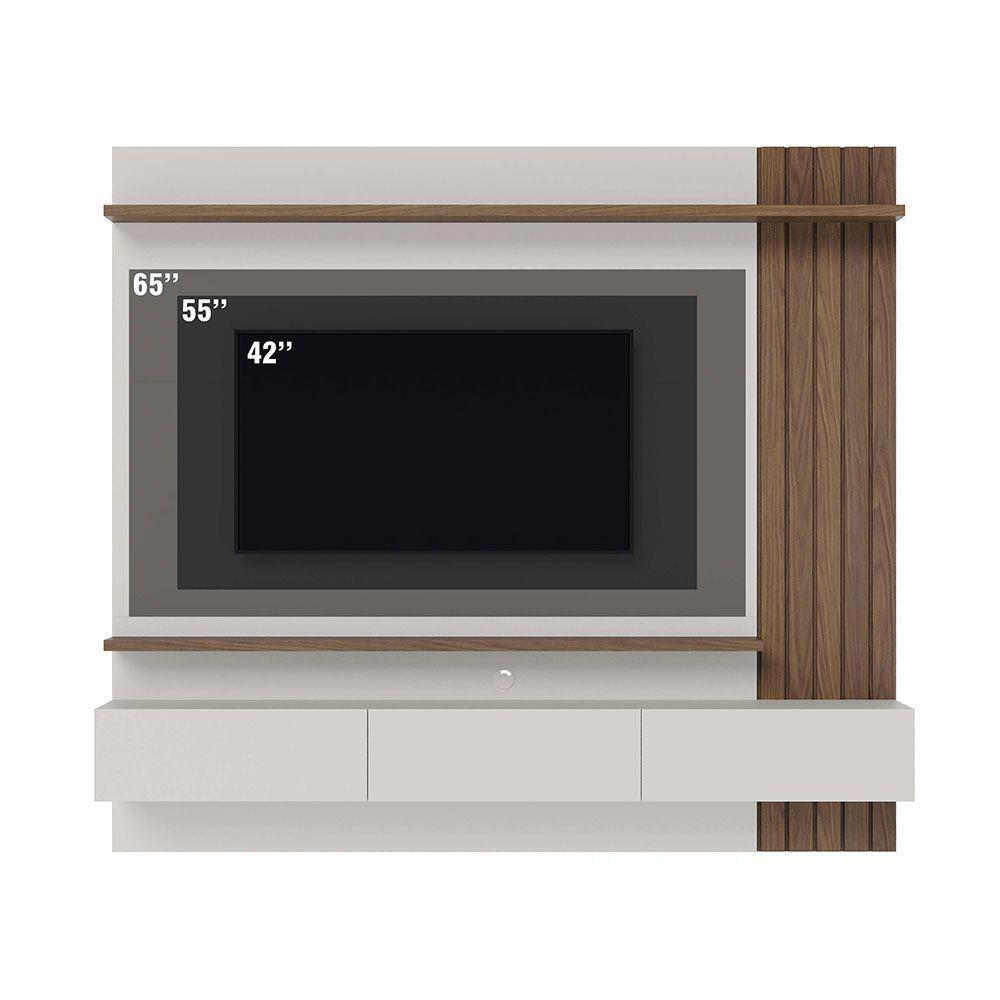 Painel Tv 70 Pol 180cm Bancada Suspensa Ripado Luca C04 - D'rossi Cor Amendoa E Off White Matte - 4