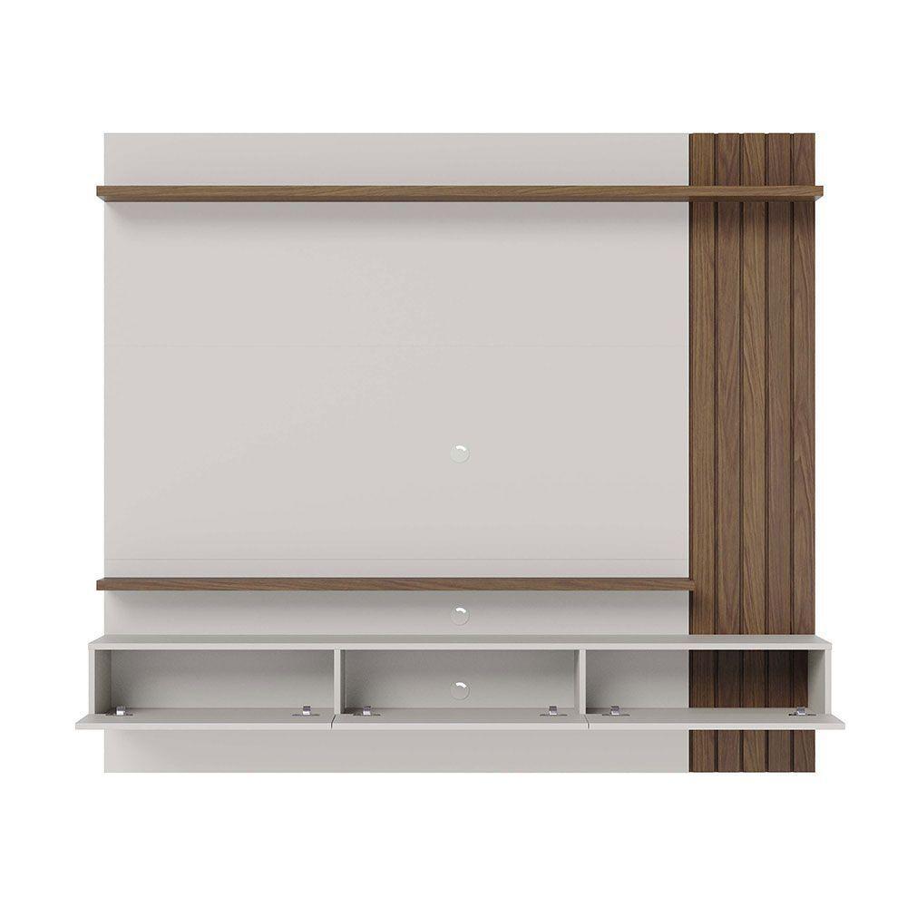 Painel Tv 70 Pol 180cm Bancada Suspensa Ripado Luca C04 - D'rossi Cor Amendoa E Off White Matte - 7