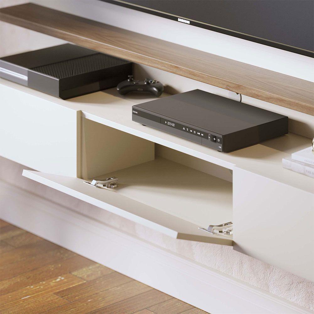 Painel Tv 70 Pol 180cm Bancada Suspensa Ripado Luca C04 - D'rossi Cor Amendoa E Off White Matte - 8