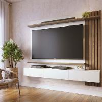 Painel Tv 70 Pol 180cm Bancada Suspensa Ripado Luca C04 - D'rossi Cor Amendoa E Off White Matte - 2