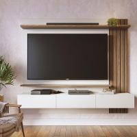 Painel Tv 70 Pol 180cm Bancada Suspensa Ripado Luca C04 - D'rossi Cor Amendoa E Off White Matte - 3