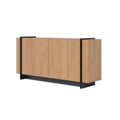Aparador Buffet 4 Portas Oliwia 160cm Sala Jantar Pé Preto Fosco C04 - D'rossi Cor Freijó