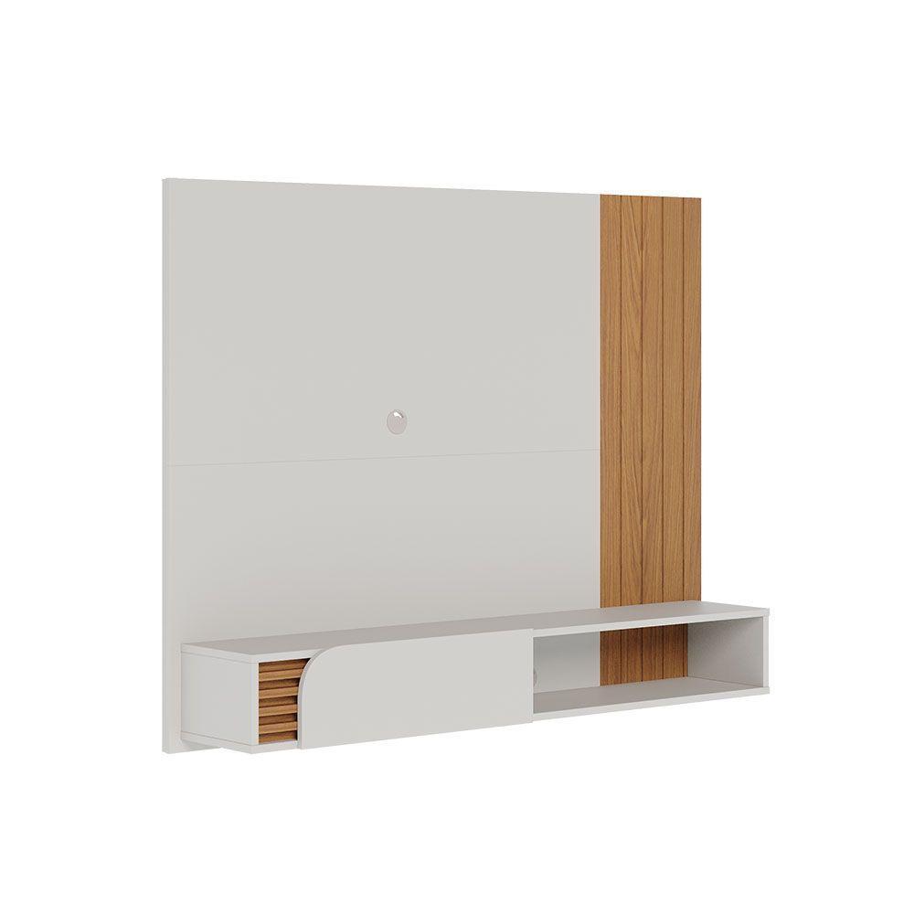 Painel Tv 60 Pol 160cm Bancada Suspensa Ripado Hanno C04 - D'rossi Cor Off White Matte E Freijó - 5