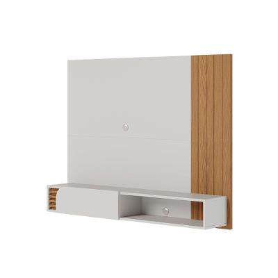 Painel Tv 60 Pol 160cm Bancada Suspensa Ripado Hanno C04 - D'rossi Cor Off White Matte E Freijó