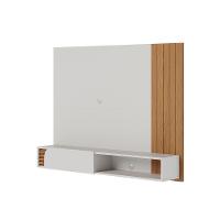 Painel Tv 60 Pol 160cm Bancada Suspensa Ripado Hanno C04 - D'rossi Cor Off White Matte E Freijó - 1