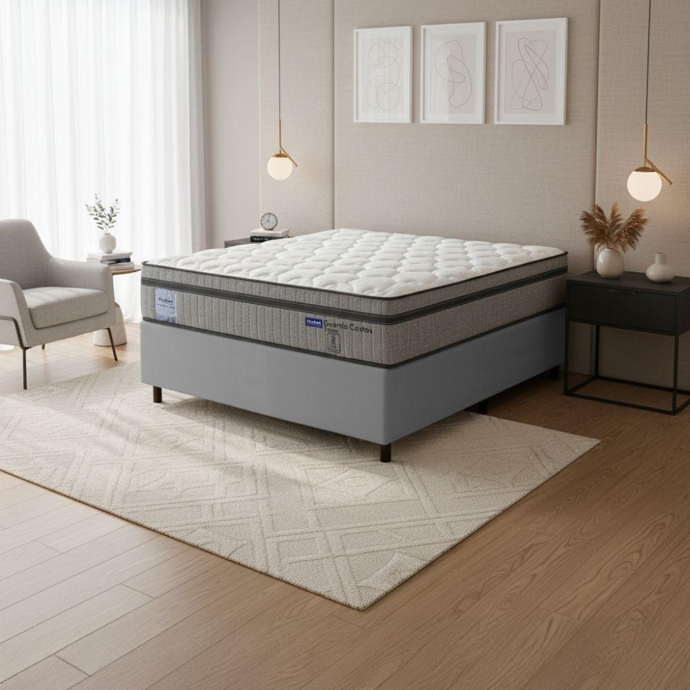 Cama Box Casal Probel Molas Ensacadas Euro In 138x188x68cm Guarda Costas Stone Branco/cinza - 2