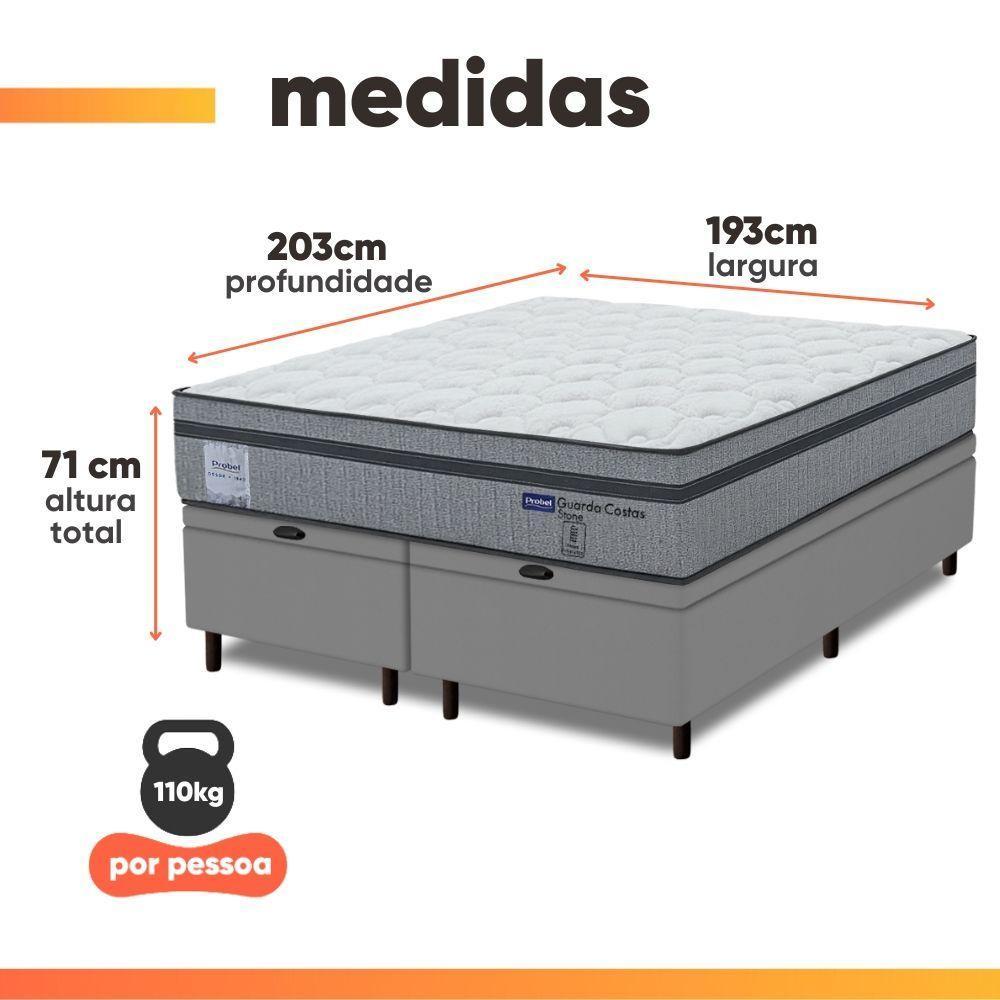 Cama Box Baú King Probel Molas Ensacadas Euro In 193x203x71cm Guarda Costas Stone Branco/cinza - 7