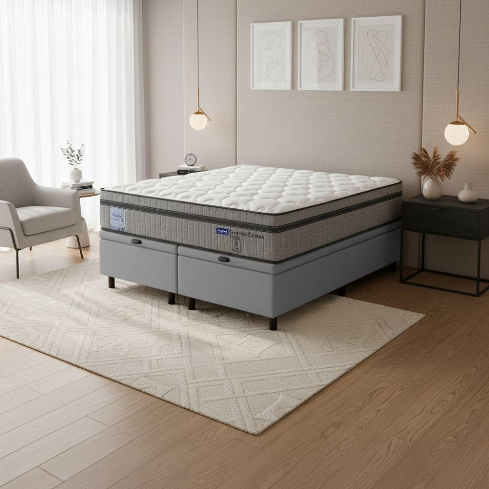 Cama Box Baú Queen Probel Molas Ensacadas Euro In 158x198x71cm Guarda Costas Stone Branco/cinza - 2