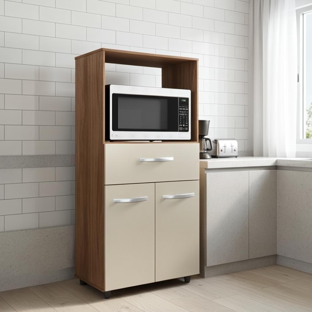 Balcão Multiuso Para Forno Cozinha 2 Portas 1 Gaveta Nicho - Savana/off White - 1