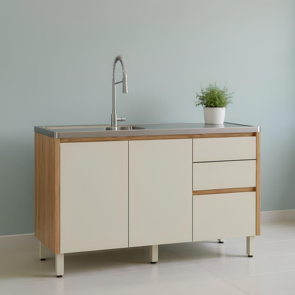 Balcão Para Pia 120cm Cozinha Sem Tampo 3 Portas Nature - 1