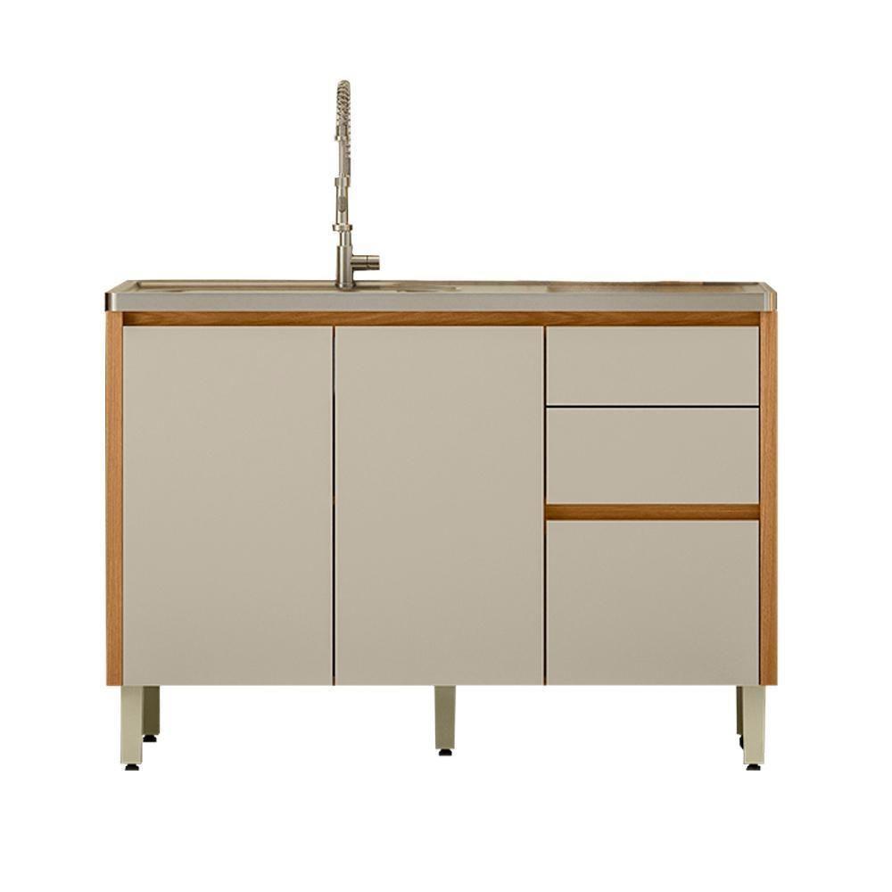 Balcão Para Pia 120cm Cozinha Sem Tampo 3 Portas Nature - 2