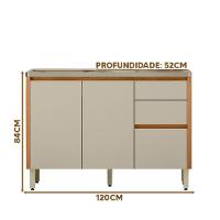 Balcão Para Pia 120cm Cozinha Sem Tampo 3 Portas Nature - 4