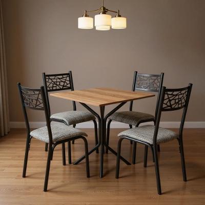 Mesa De Aço Preta Cozinha Com 4 Cadeiras De Jantar Pequena - Preto E Carvalho
