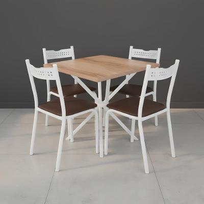 Mesa De Aço Quadrada Com 4 Cadeiras De Jantar 75cm - Branco E Carvalho