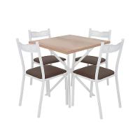 Mesa De Aço Quadrada Com 4 Cadeiras De Jantar 75cm - Branco E Carvalho - 2