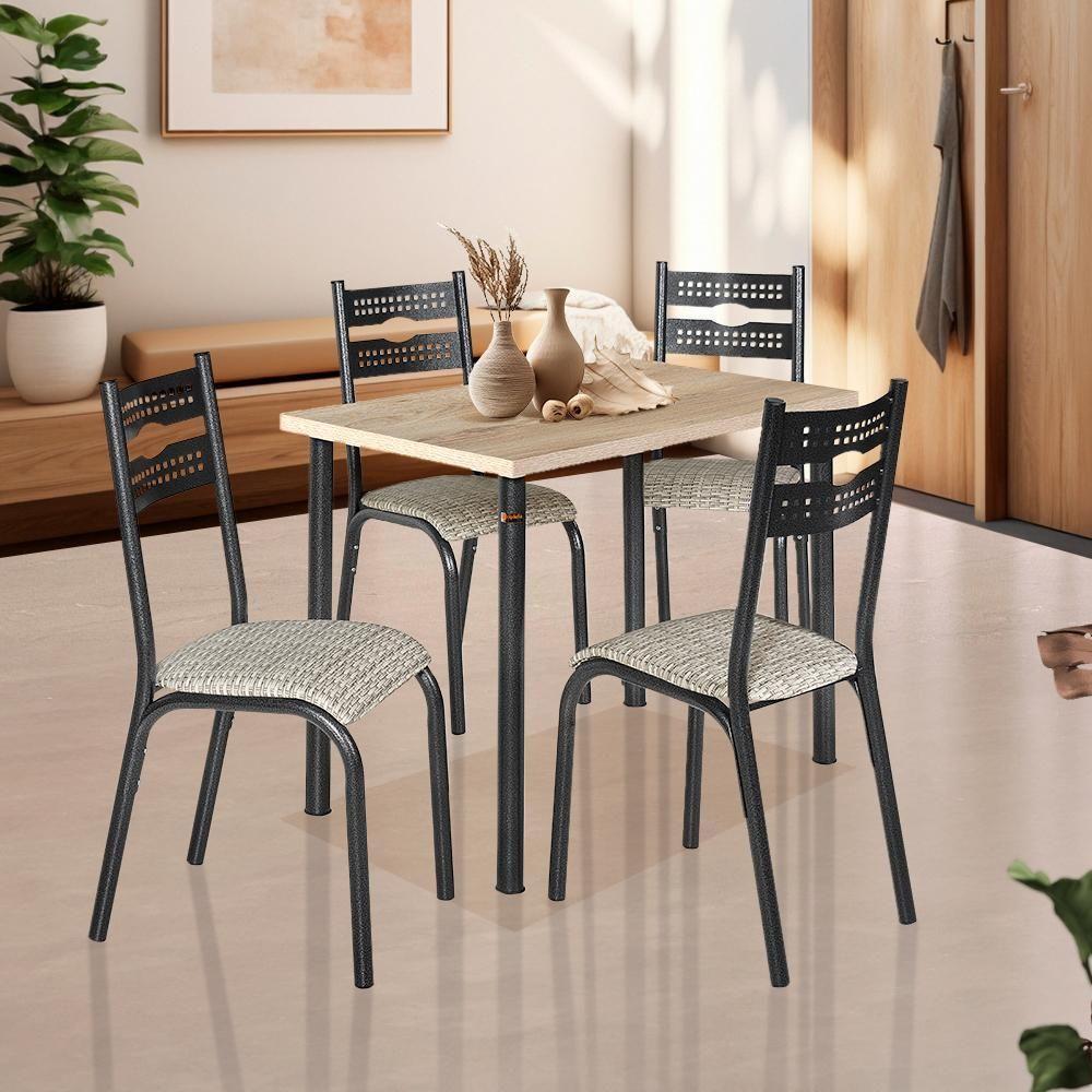 Mesa Com 4 Cadeiras Aço Para Cozinha 110cm Preto Carvalho - 1
