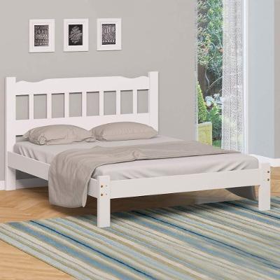 Cama De Casal Reforçada Queen Branca Madeira Maciça Pérola
