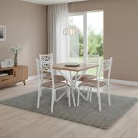 Mesa De Aço Quadrada Lugares Com 4 Cadeiras De Jantar 75cm - Branco E Carvalho - 1